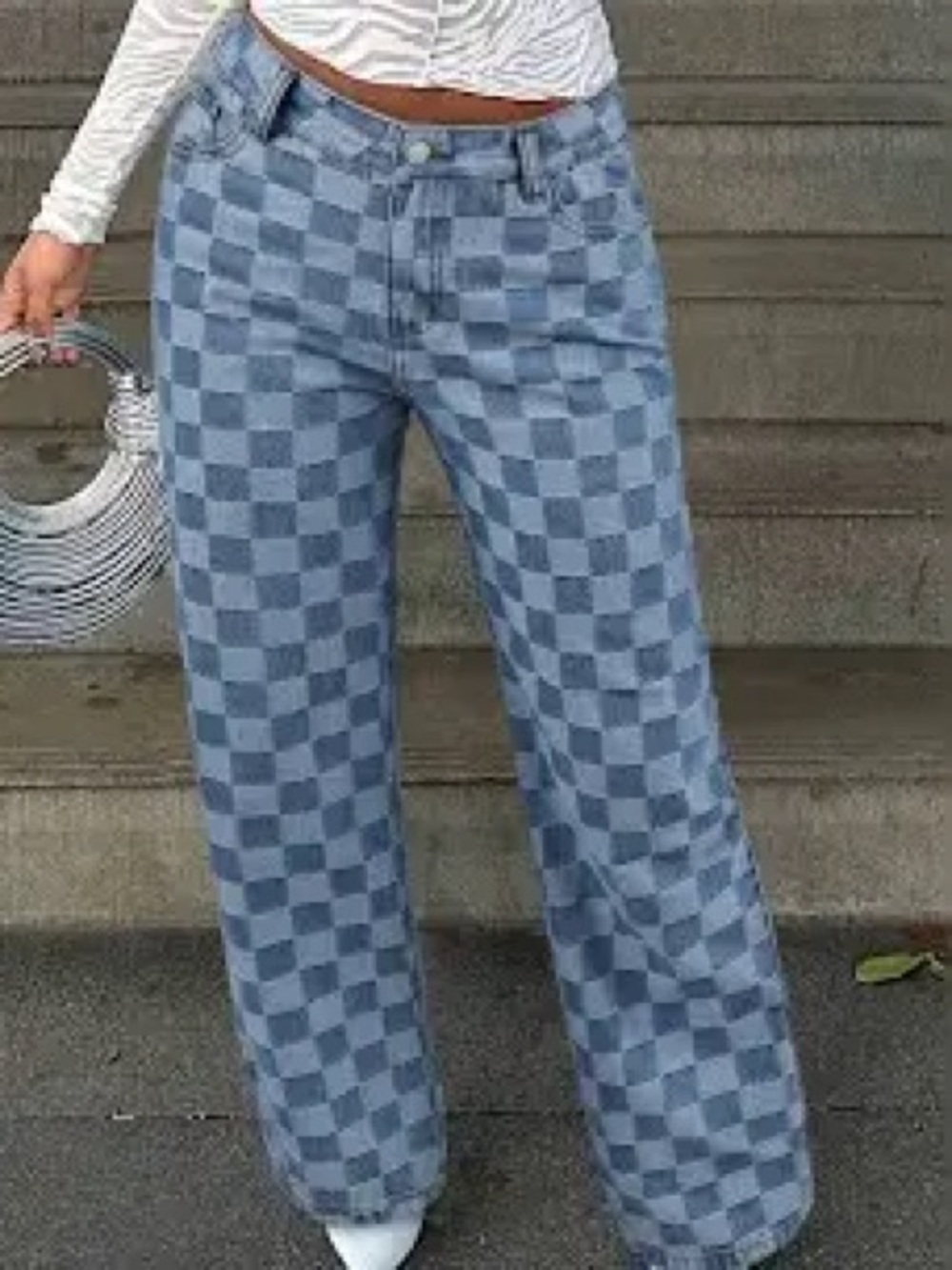 Wild Fable High-rise Straight Checkerboard Blue Jeans